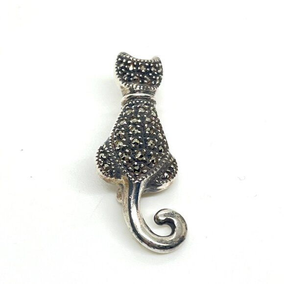 JUDITH JACK STERLING SILVER MARCASITE CAT BROOCH PIN VINTAGE SIGNED 925 - Picture 1 of 13